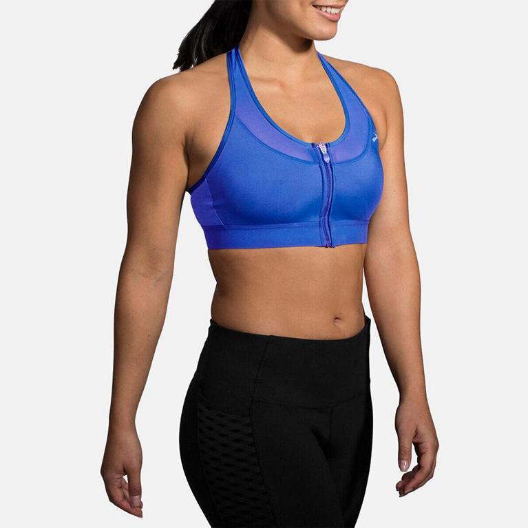 Brooks FastForward Zip Running Bra - Women's - Blue (30876-FGQW)